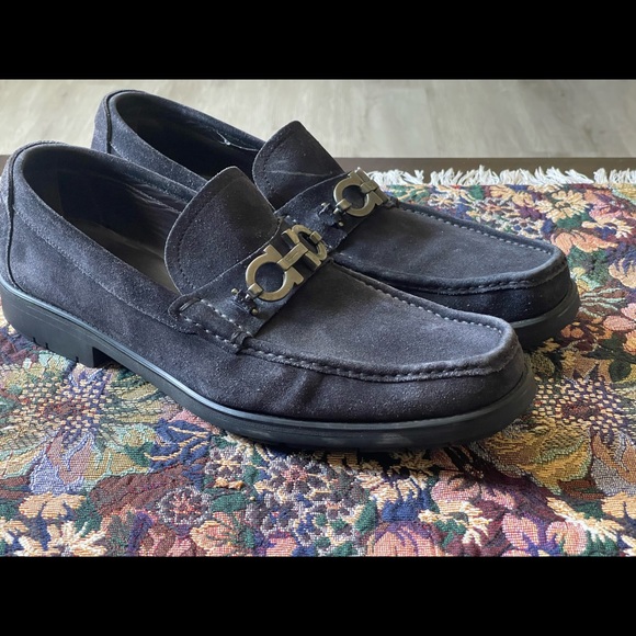 Salvatore Ferragamo Gancini Horse Bit Men’s Blue Suede Leather Loafers Size 13 D main image 8